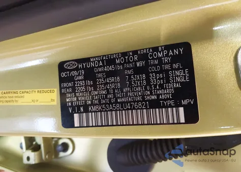 2020 Hyundai Kona Ultimate z USA, uszkodzony, nr VIN KM8K53A58LU476821